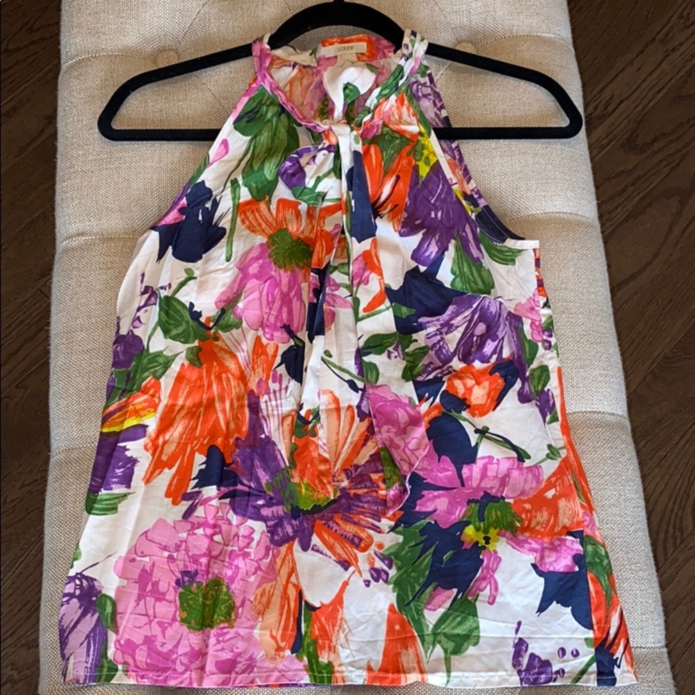 JCrew halter neckline silk floral top